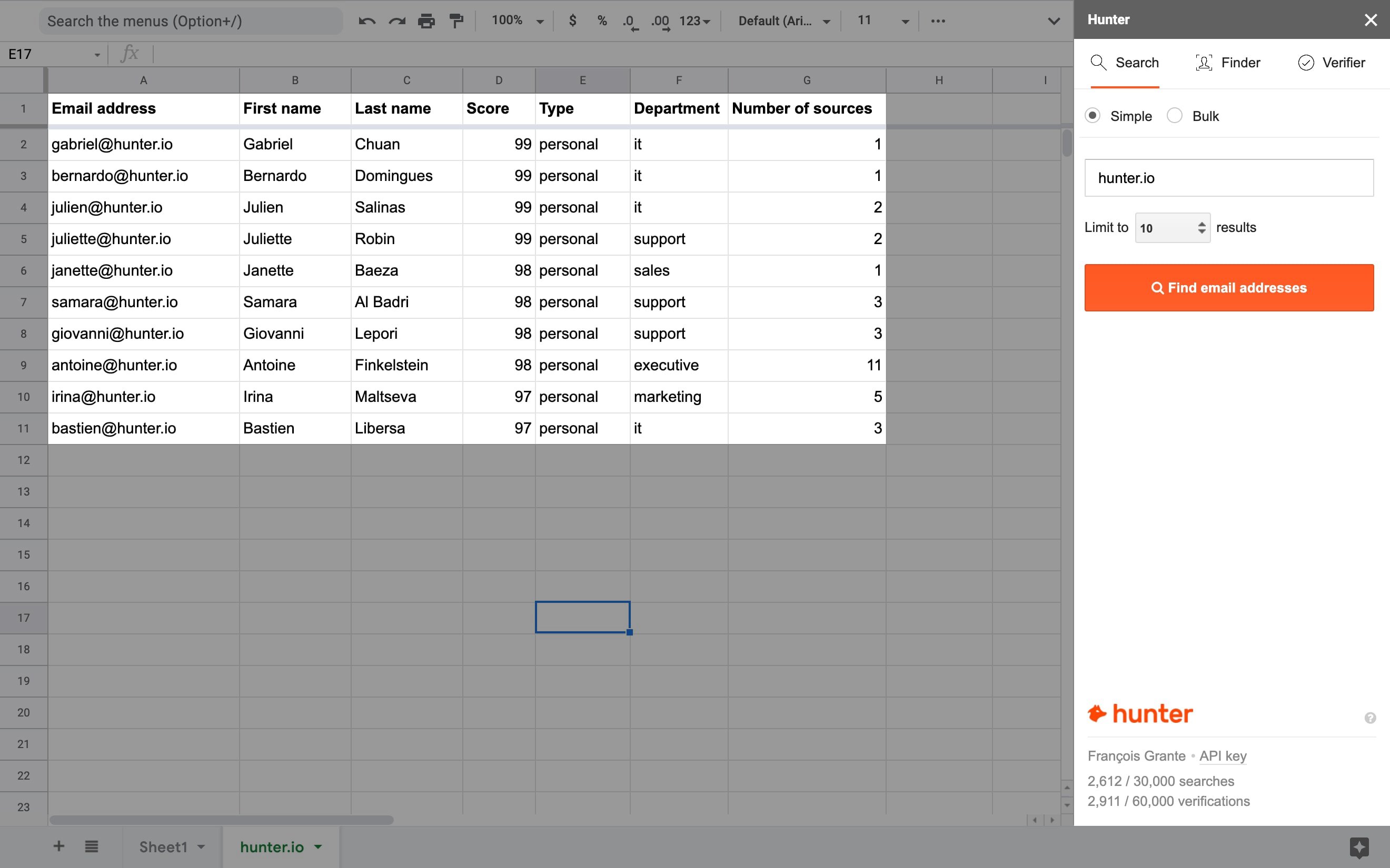 Domain Search in Google Sheets