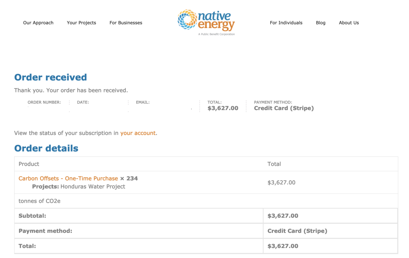 Our carbon offset invoice