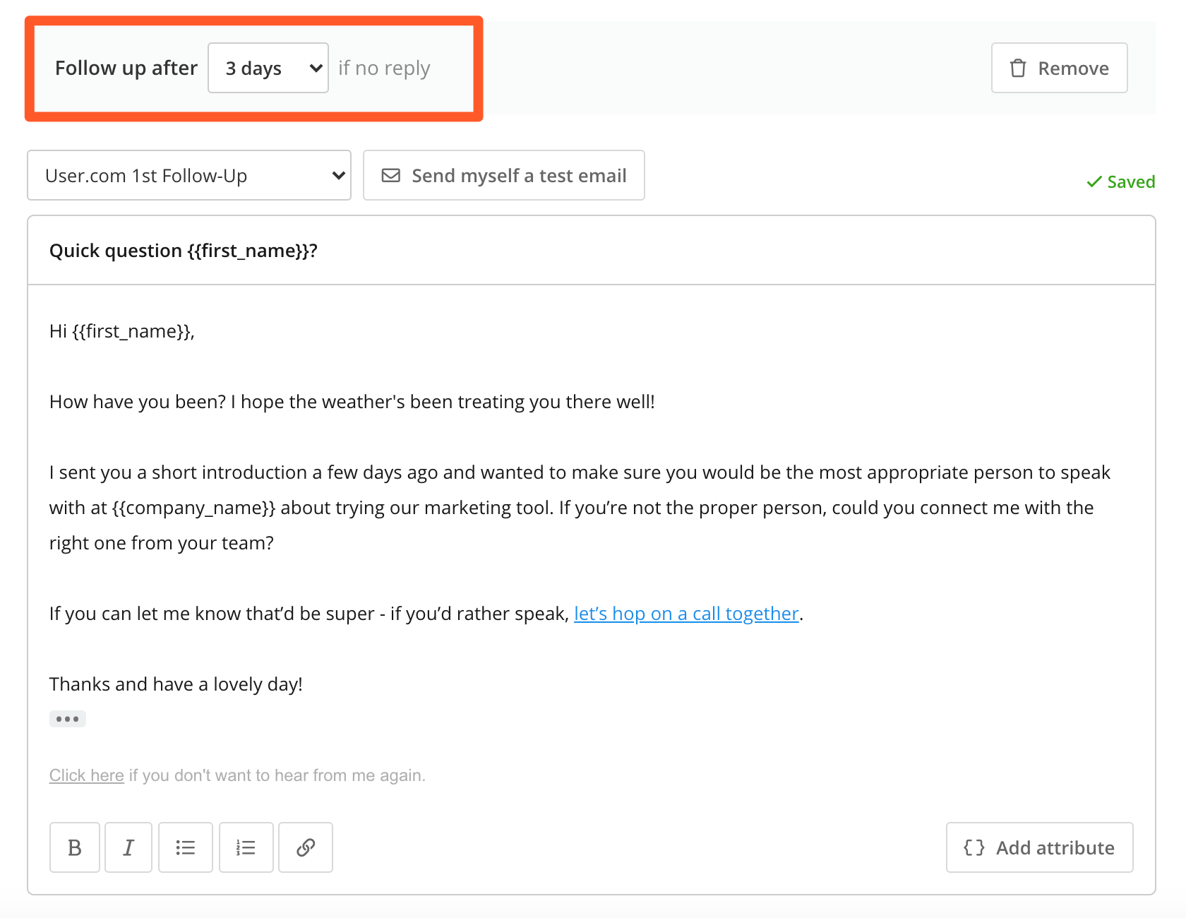 Automatic follow-up email in Hunter Camapigns