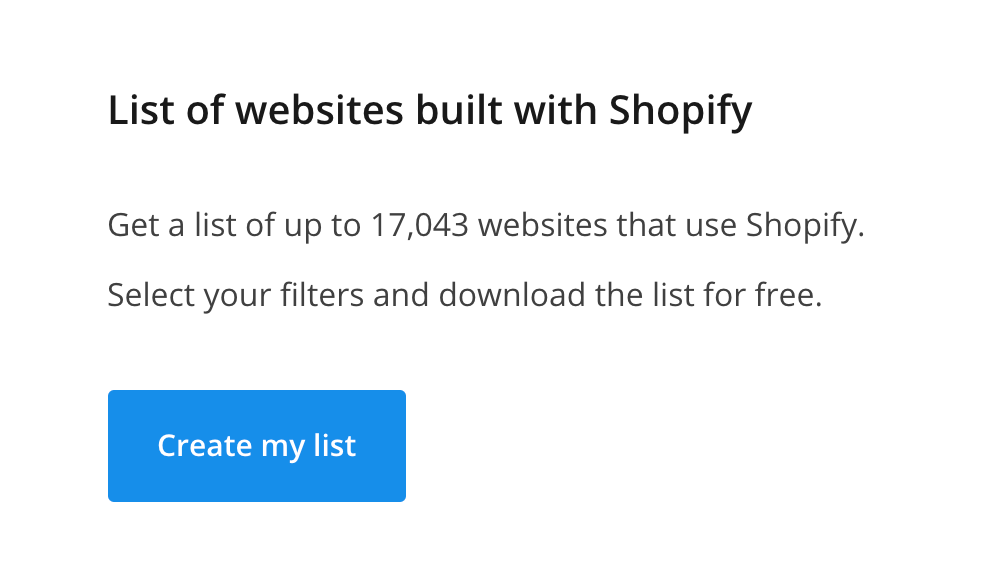 Hunter TechLookup: list of websites built with Shopify