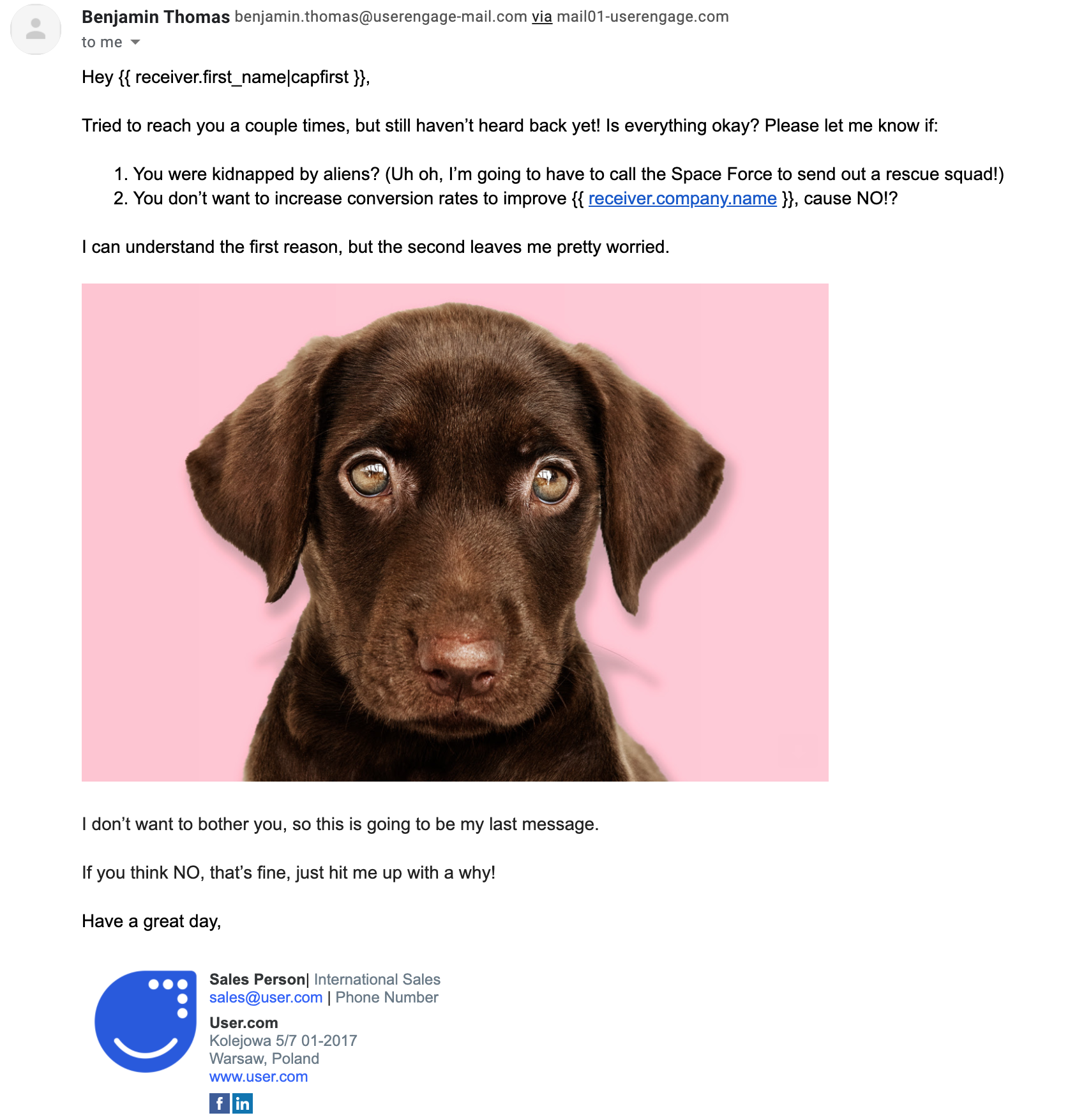 Cold email User.com sends to leads from Albacross - Email 3