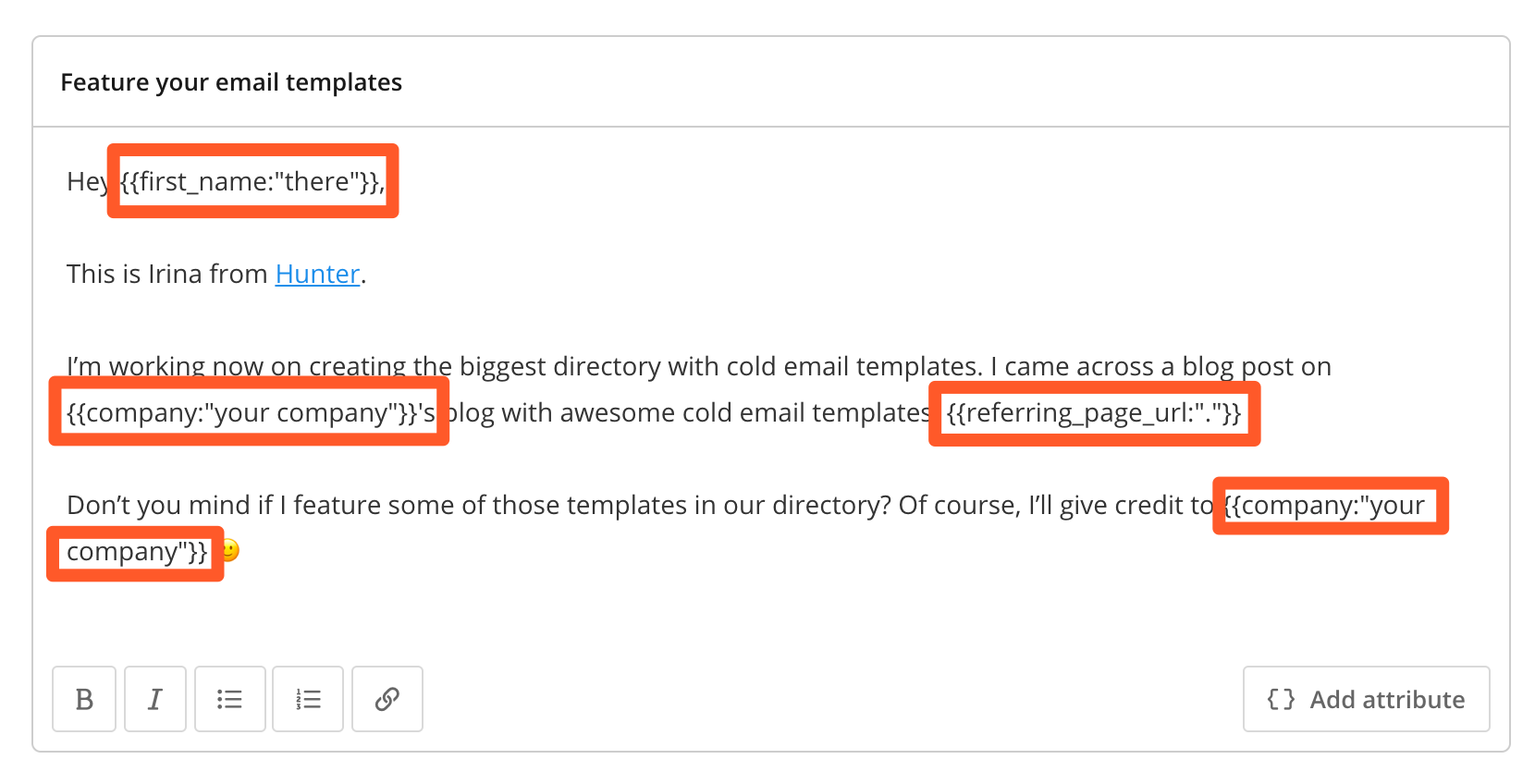 Email with custom attributes