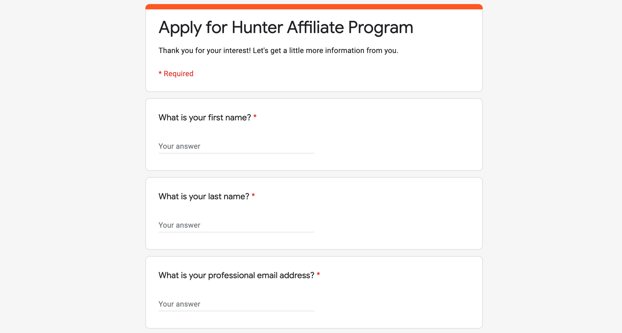 Hunter affiliate program form