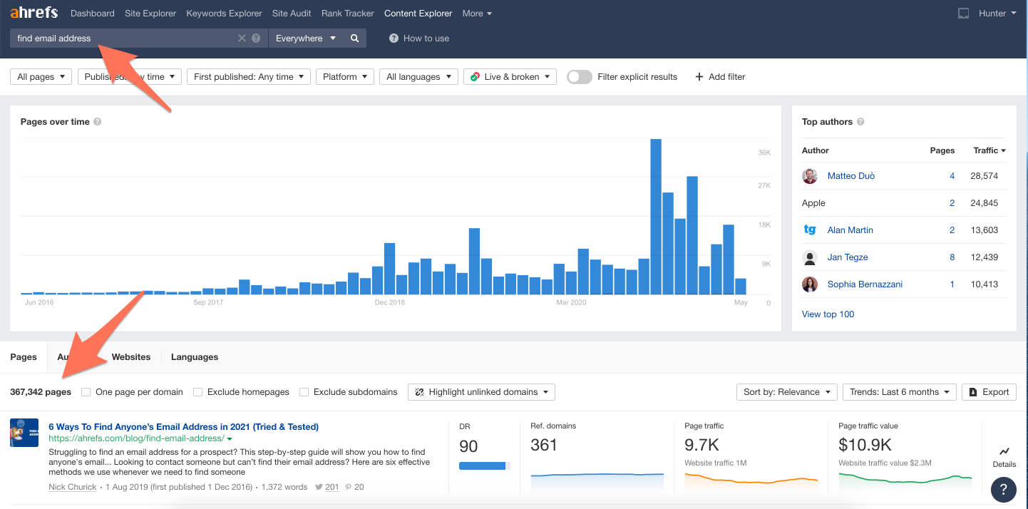 Ahrefs Content Explorer Search