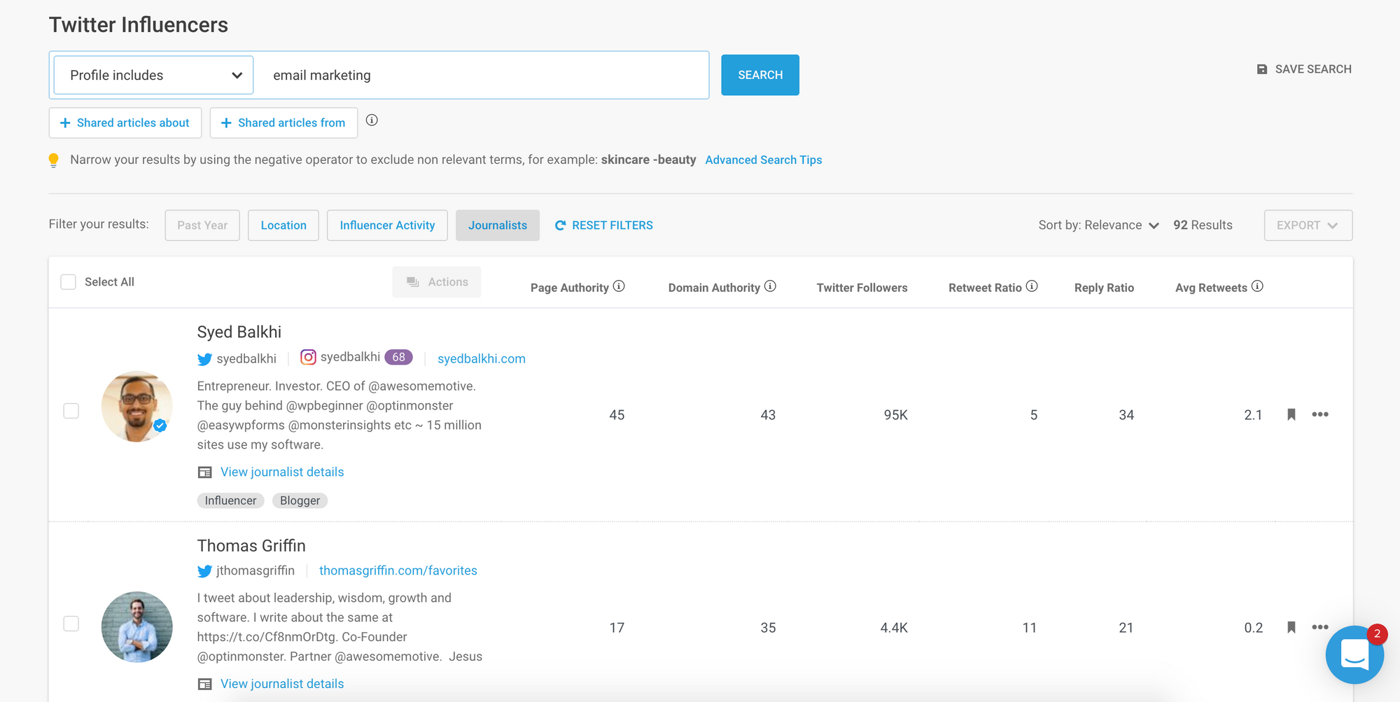 BuzzSumo Twitter Influencers