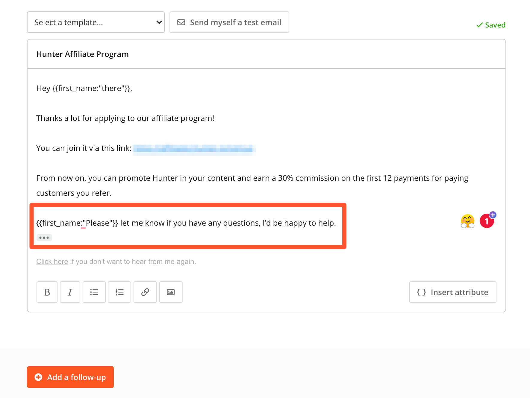 Example of email ending personalization