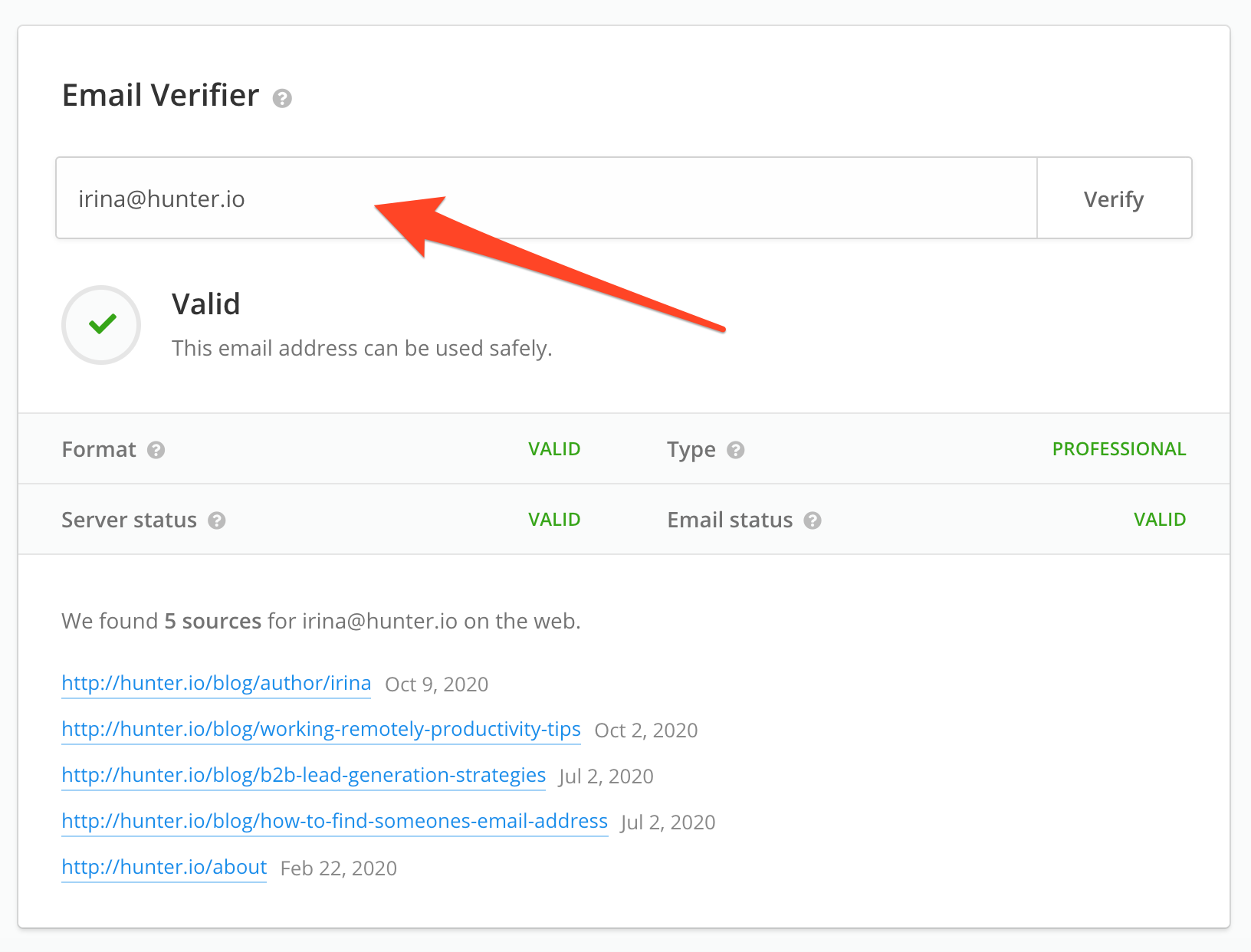 Verifying emails with Hunter