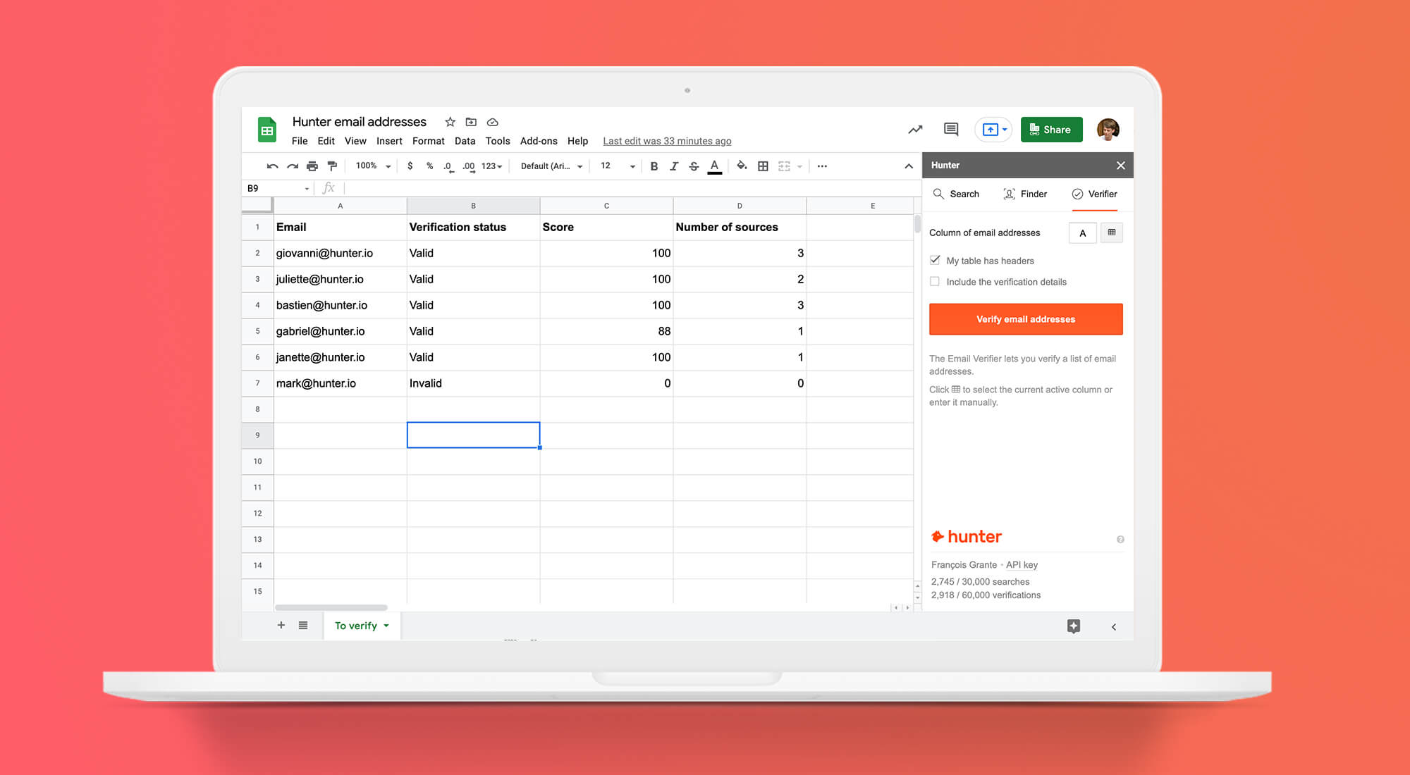 Email Verifier in Google Sheets add-on
