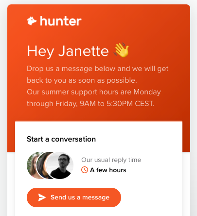 Hunter Customer Support Chat