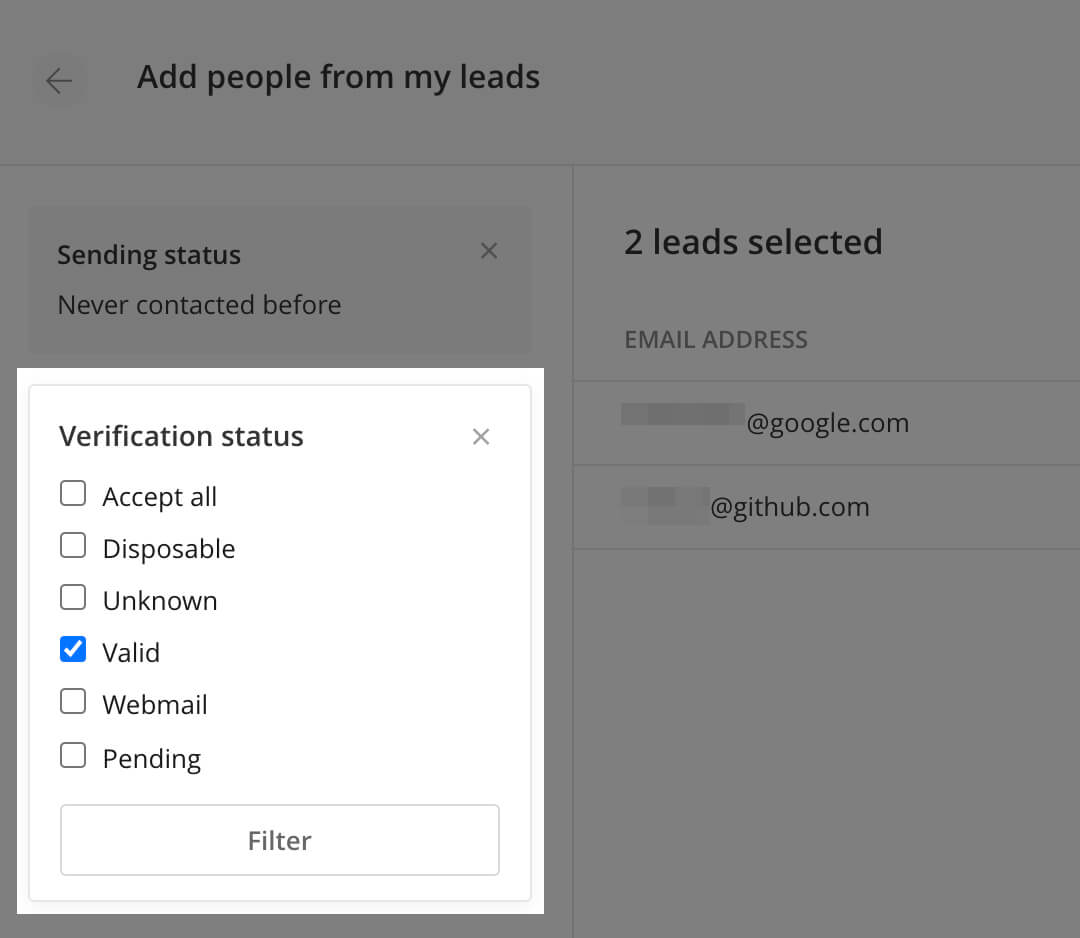 Filter by verification status in a campaign