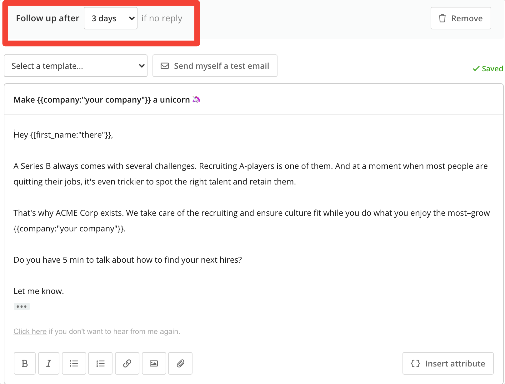 An example of a follow up email for your targeted selling campaign.