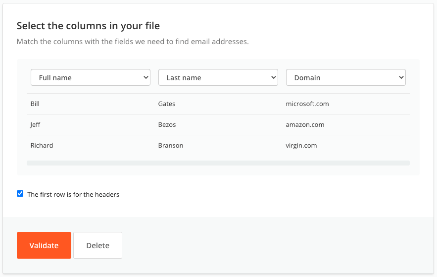 Hunter contacts upload and match