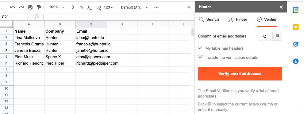 Email Verifier for Sheets