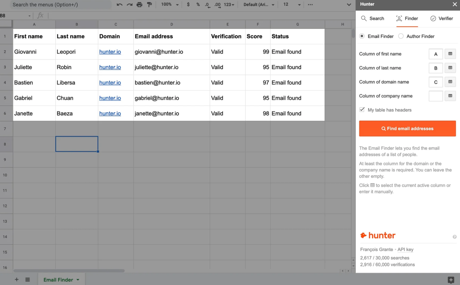 Email Finder for Google Sheets