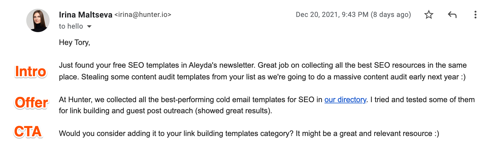 Short cold email example