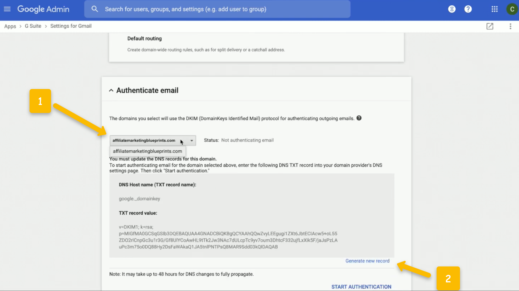 DKIM authentication in Google Admin console