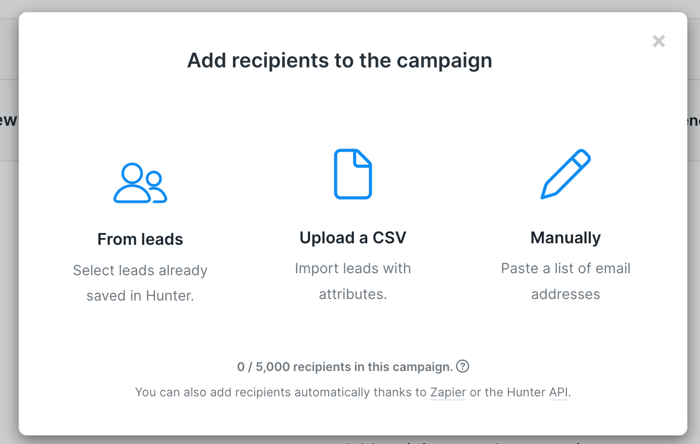 Adding recipients to a campaign in Hunter Campaigns