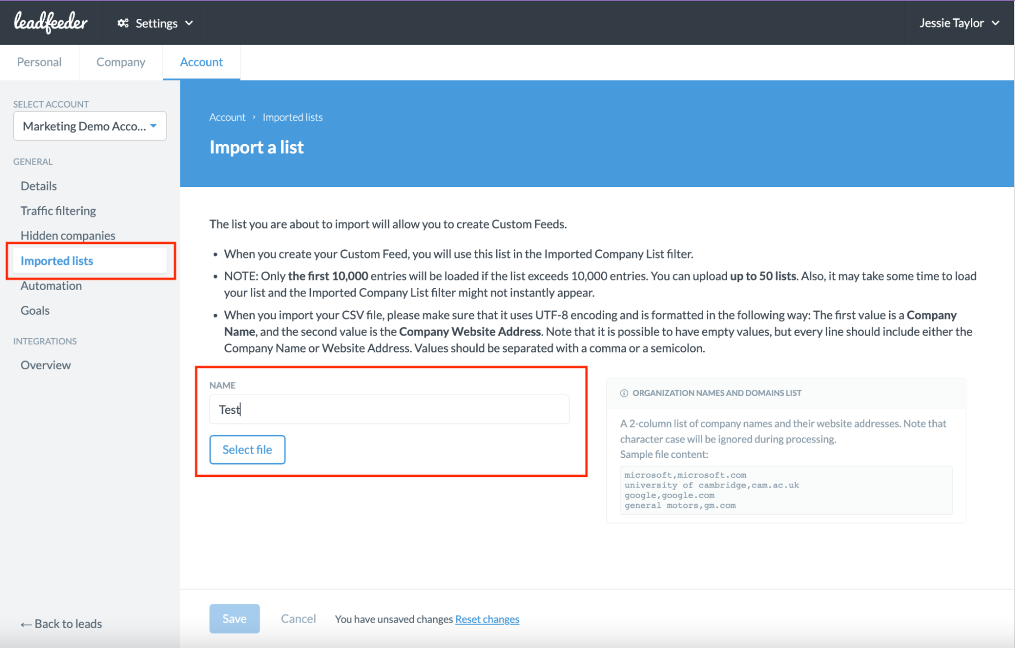 Importing prospect list into Leadfeeder