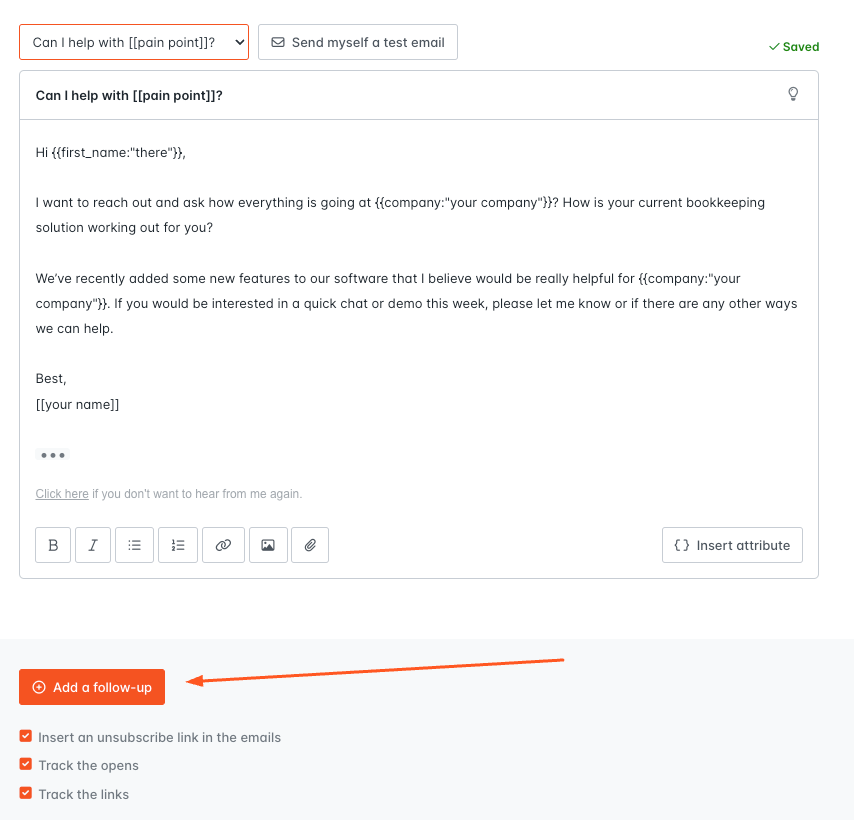 Adding a follow-up email to a campaign in Hunter Campaigns