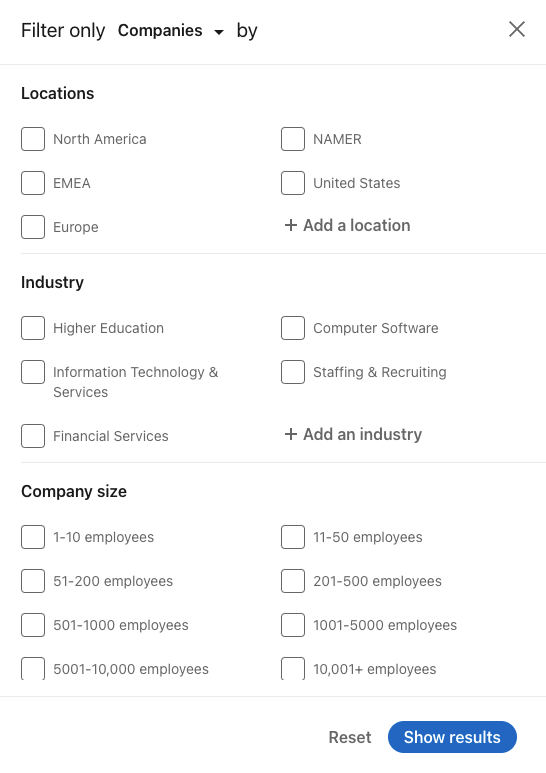 LinkedIn search filters
