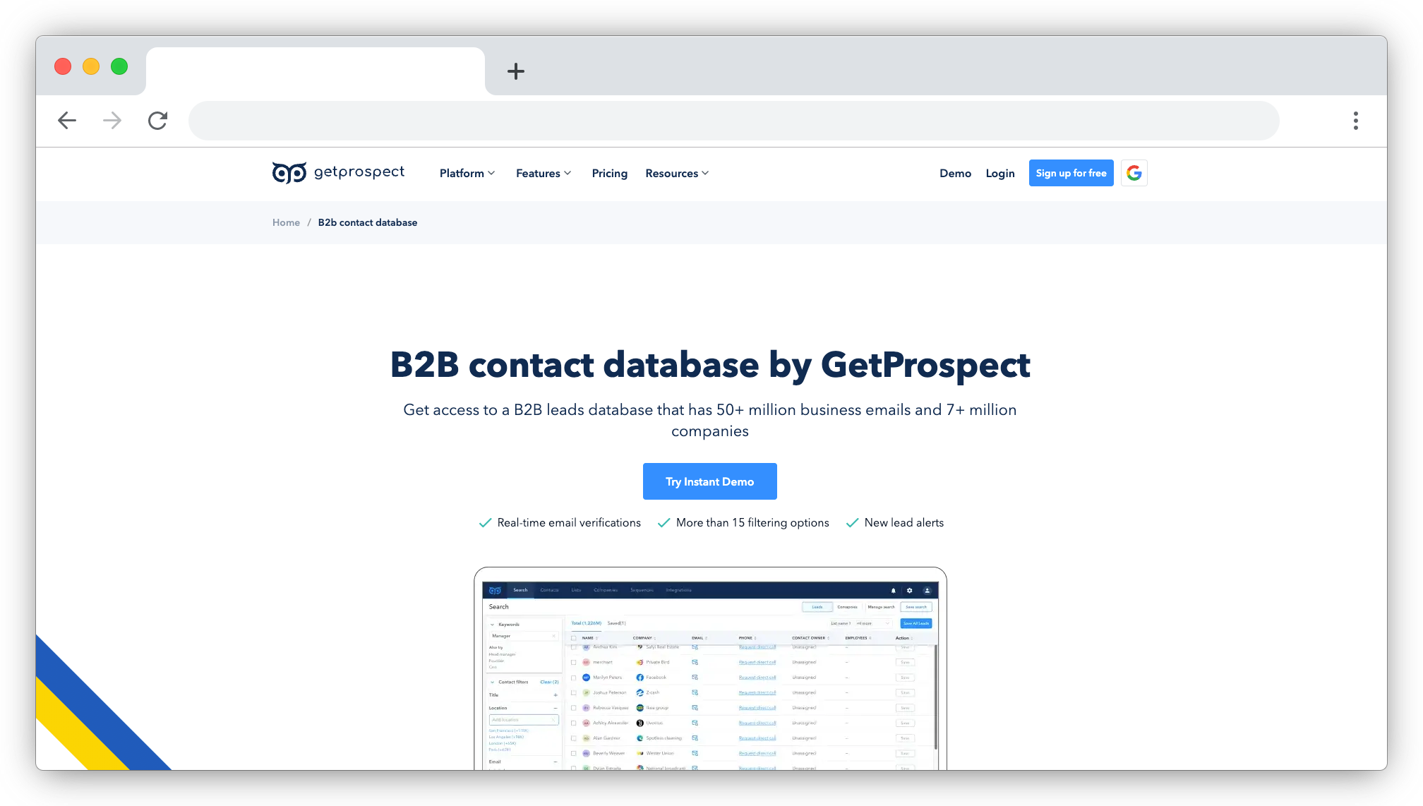 GetProspect homepage screenshot