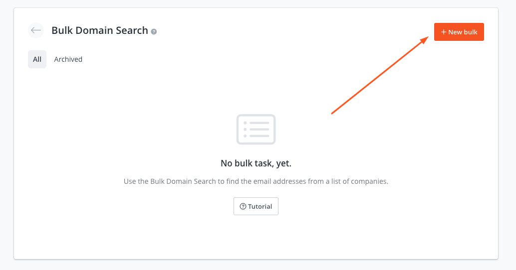 Creating a new task in Bulk Domain Search