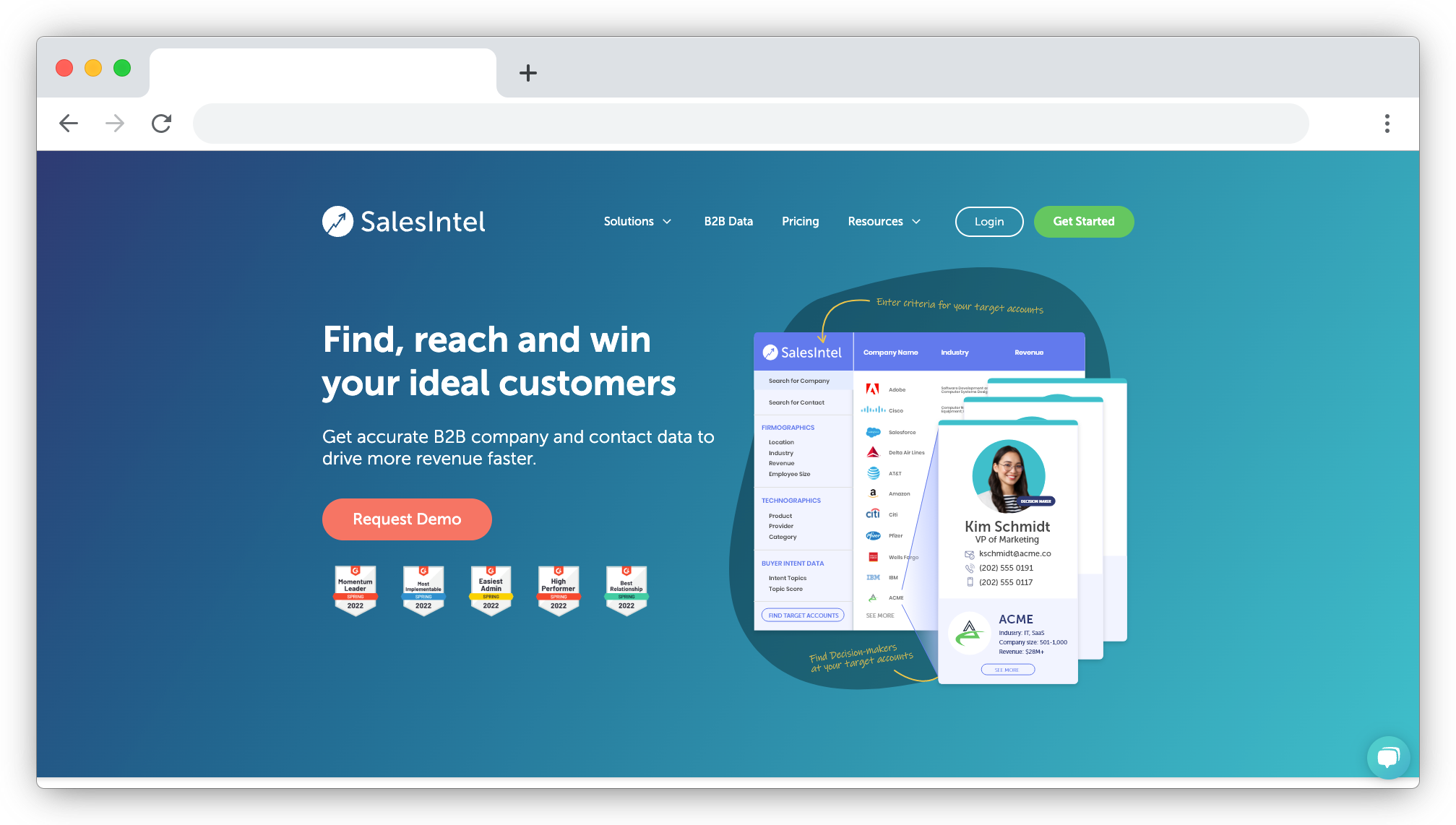 SalesIntel homepage screenshot