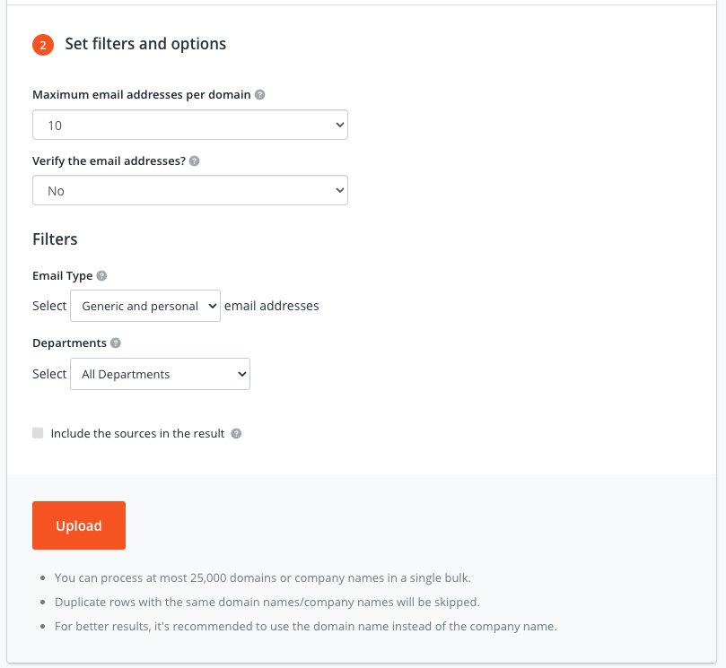 Bulk Domain Search filters