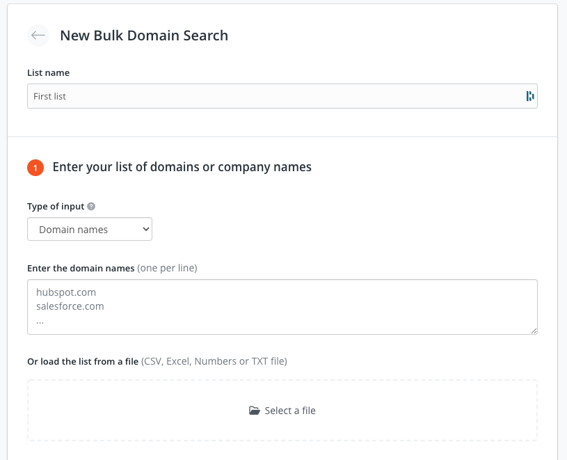 Setting up a Bulk Domain Search task