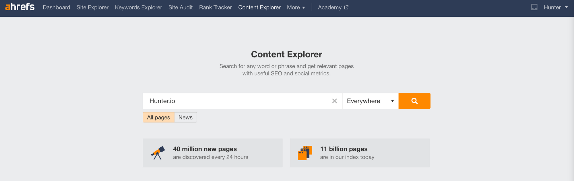 Ahrefs' Content Explorer tool
