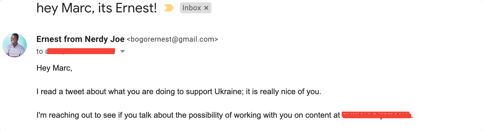 example of an icebreaker for a cold email