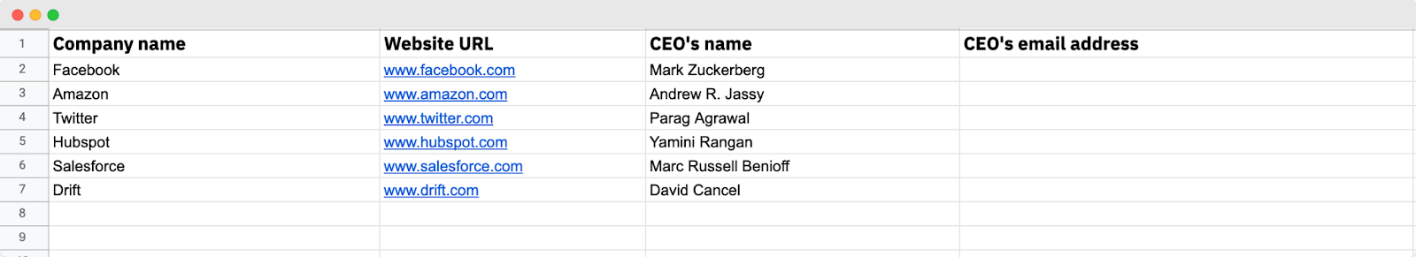 company list for outreach