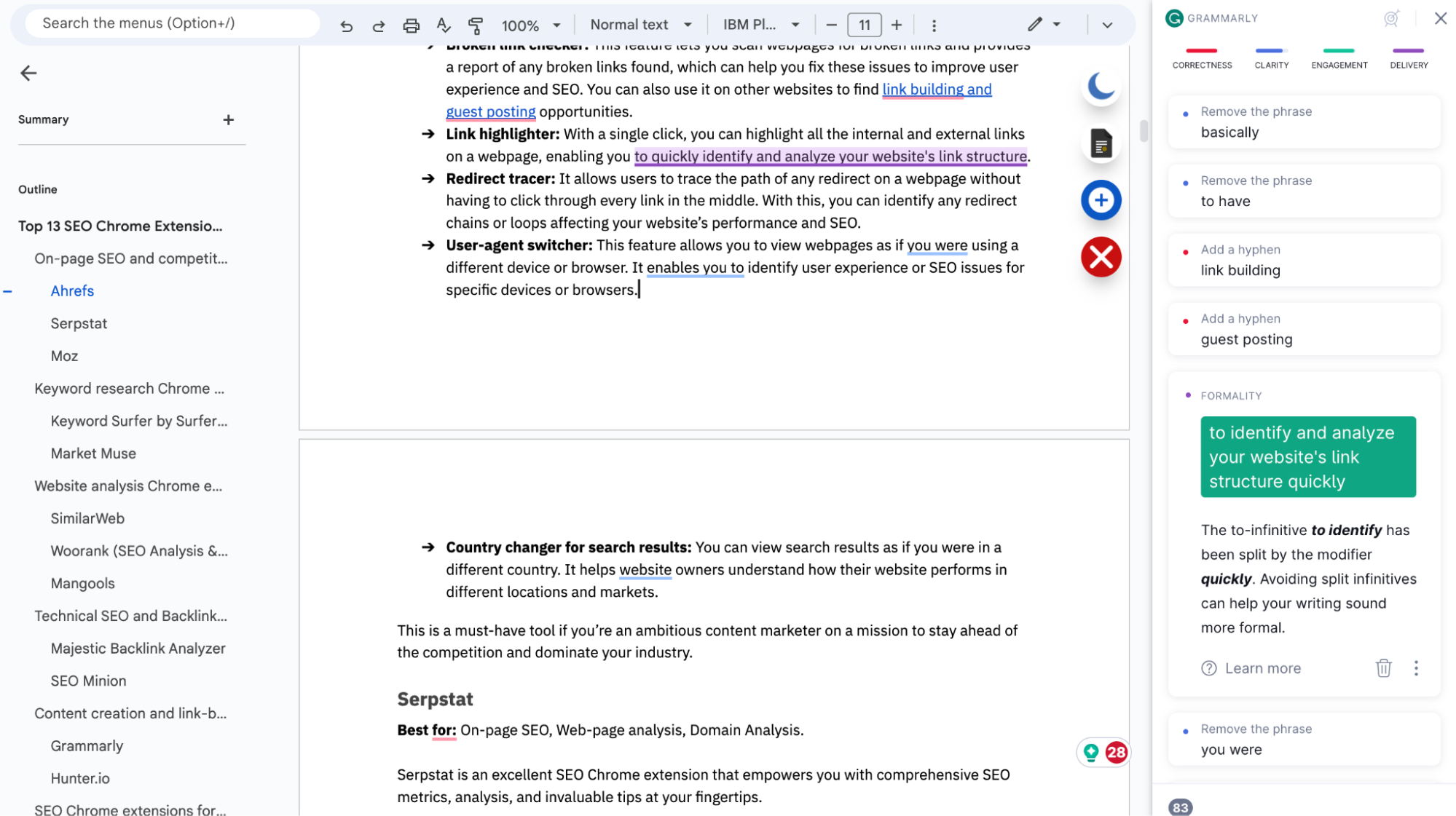 A screenshot of Grammarly's Chrome extension