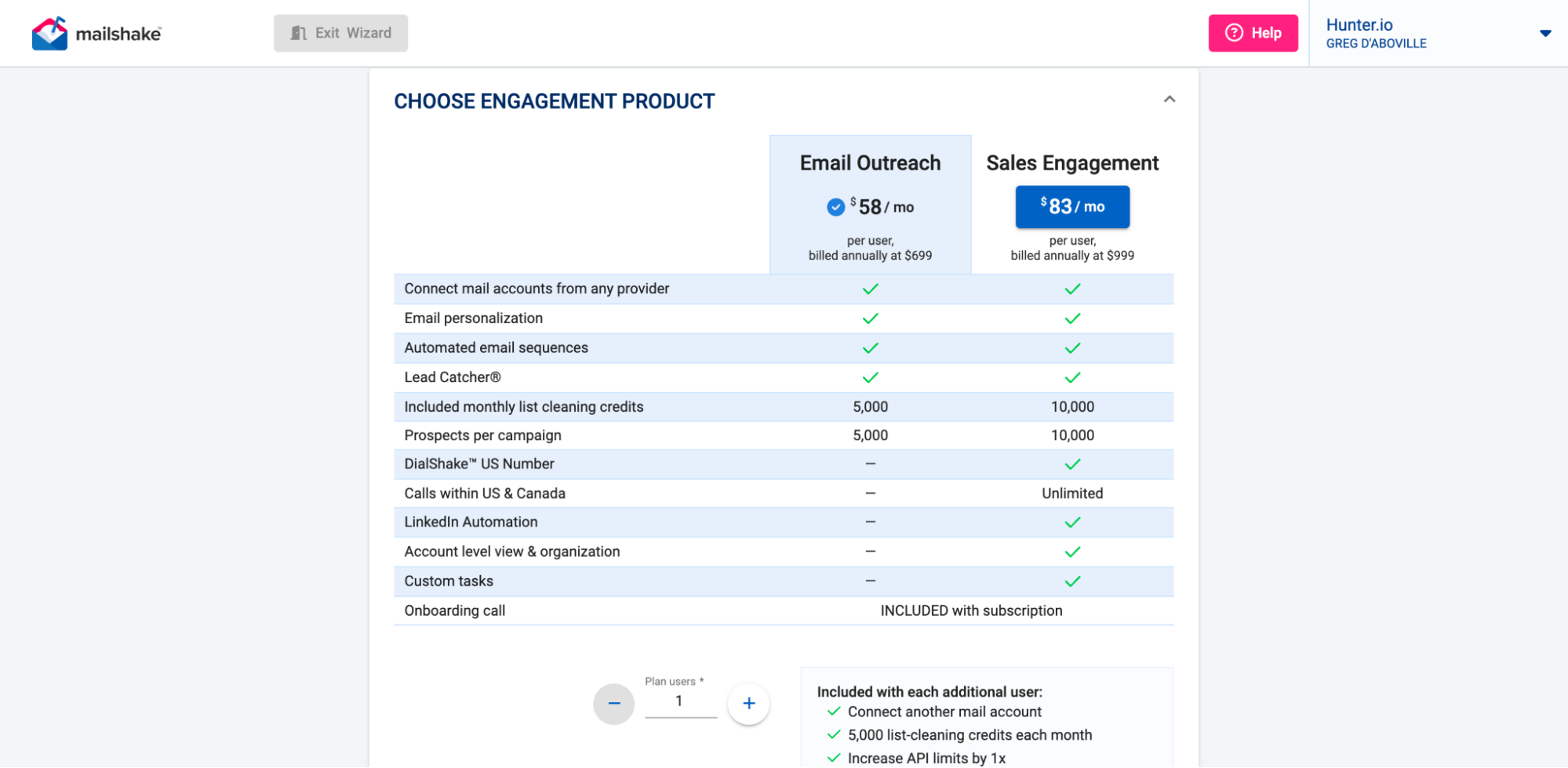 Mailshake's pricing page