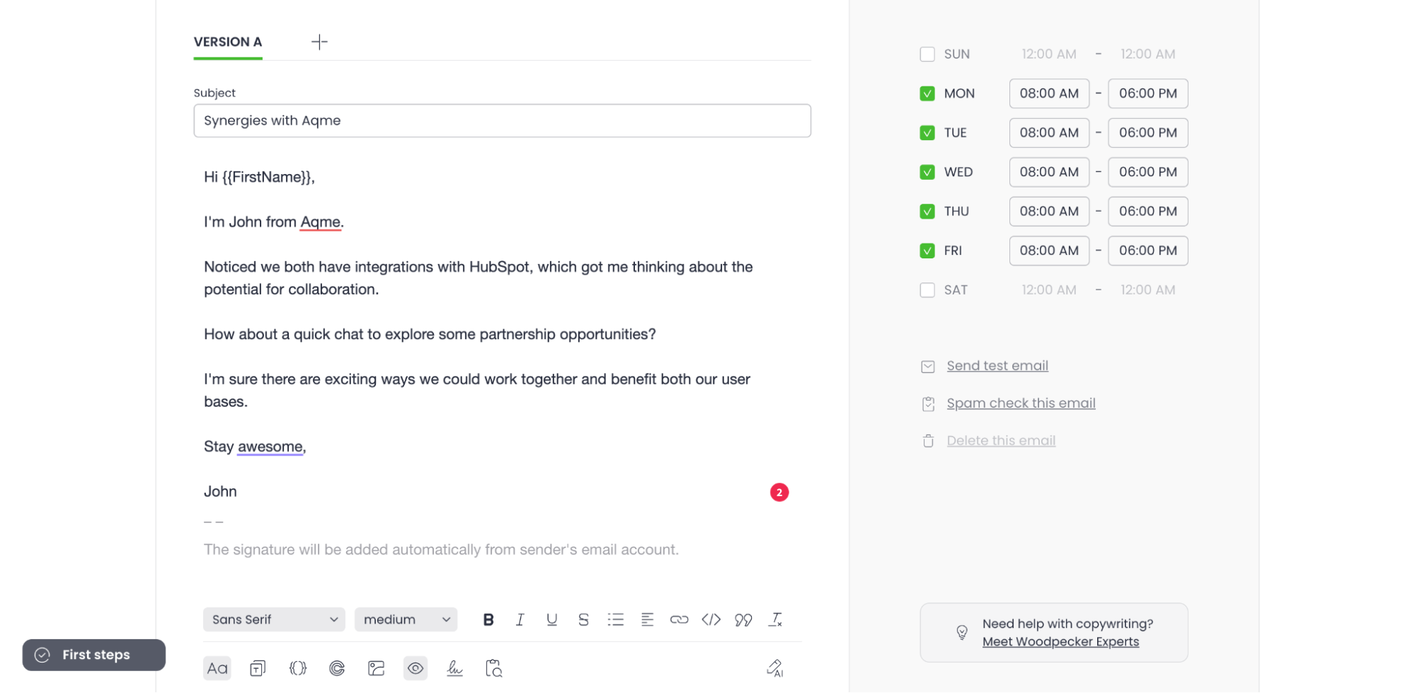 A screenshot of a cold email campaign in Woodpecker