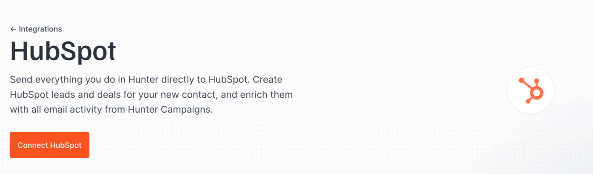 HubSpot integration in Hunter's Integrations page