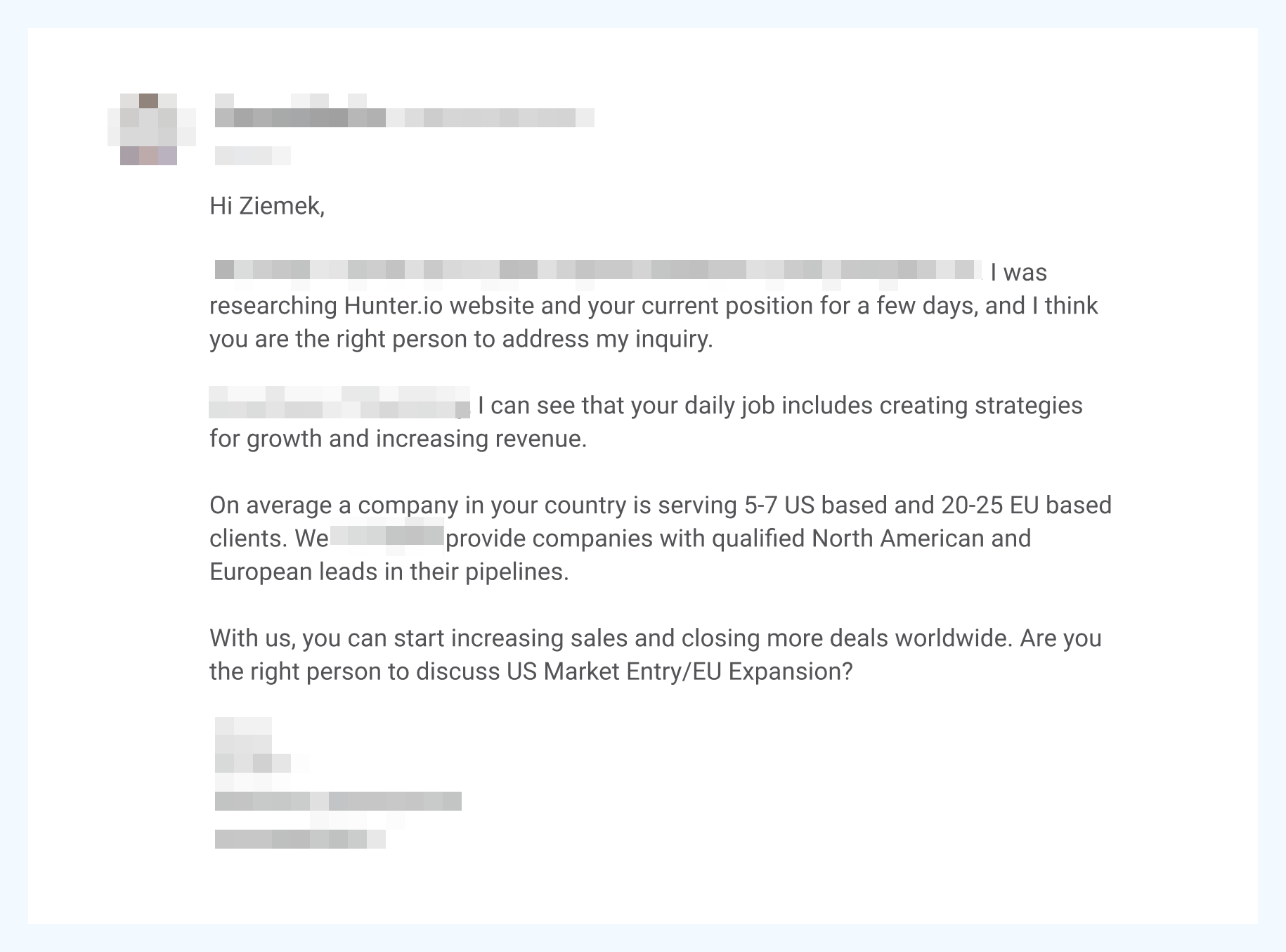 an example of poor AI personalization of a cold email
