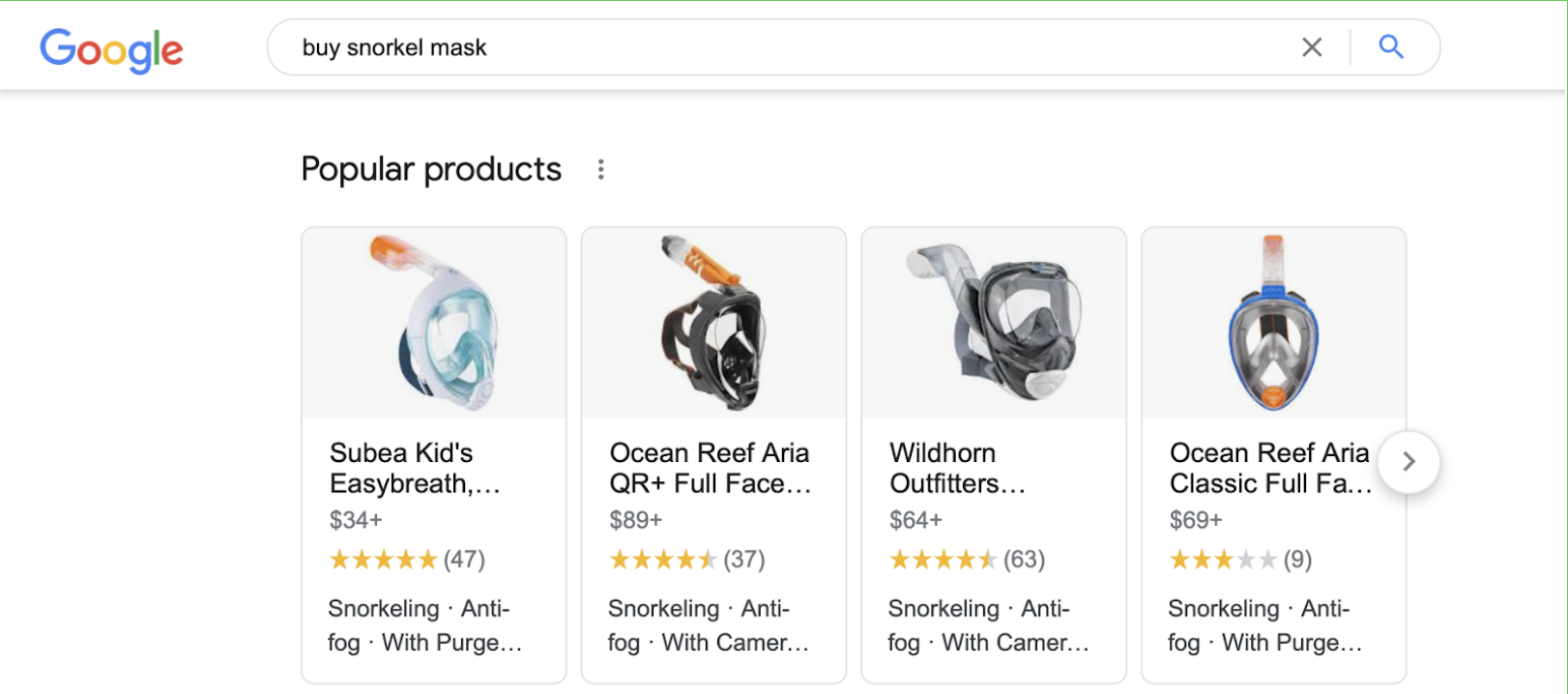 Paid Google Shopping Ads Example