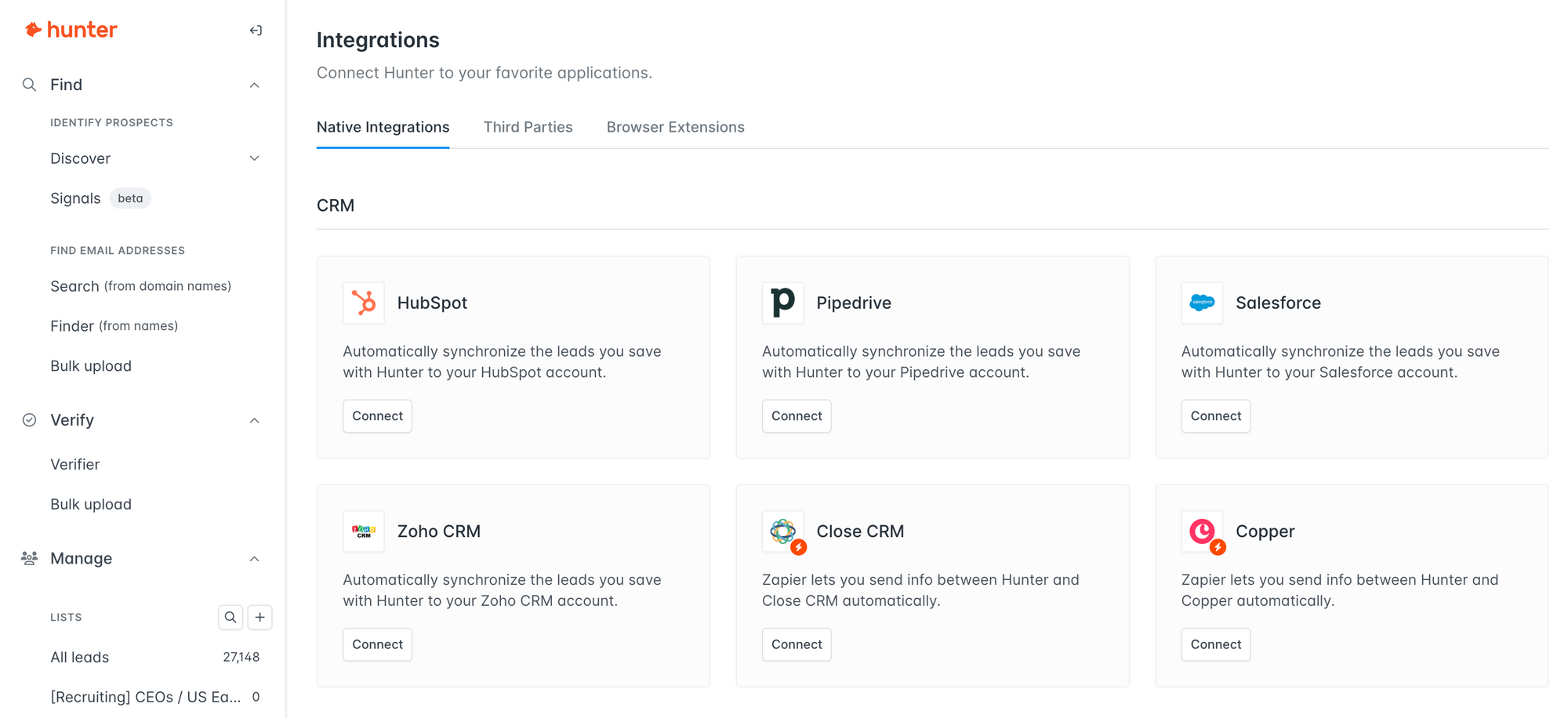 Hunter integrations