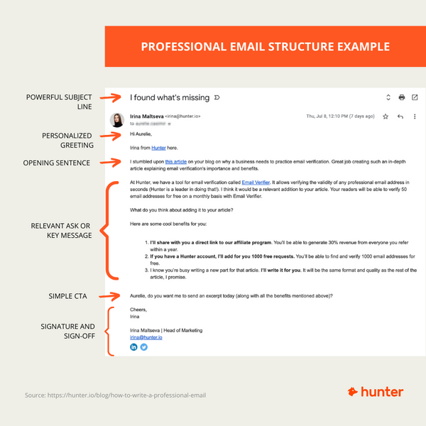 Professional email structure example