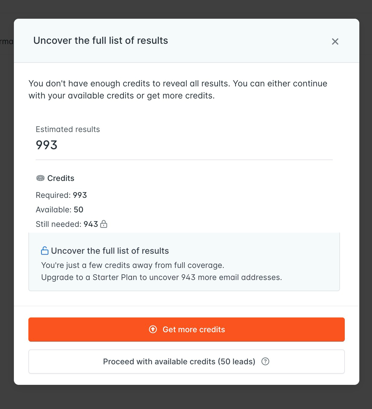 Reveal only selected emails in Discover based on your Hunter credits