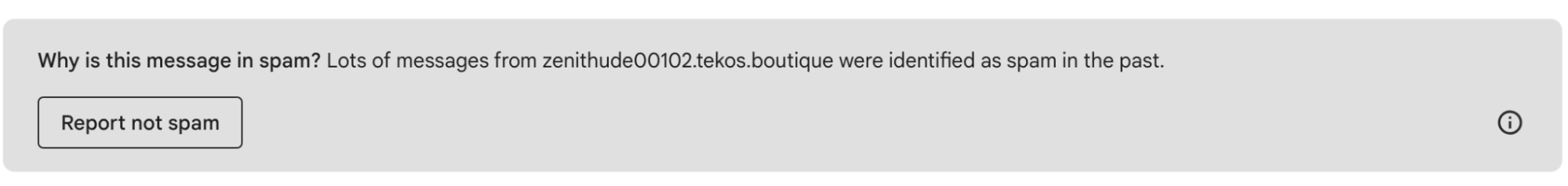 A Gmail banner informing the user that a given email landed in spam because other emails sent by that sender in the past were identified as spam