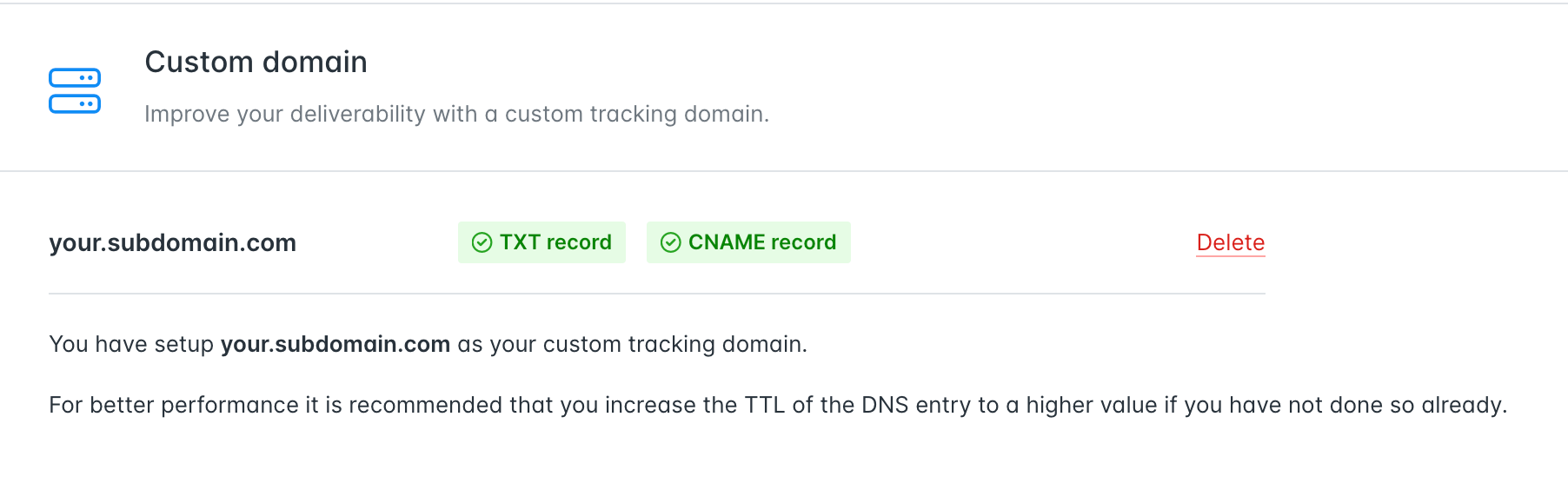 Hunter Campaigns user interface for implementing a custom tracking domain