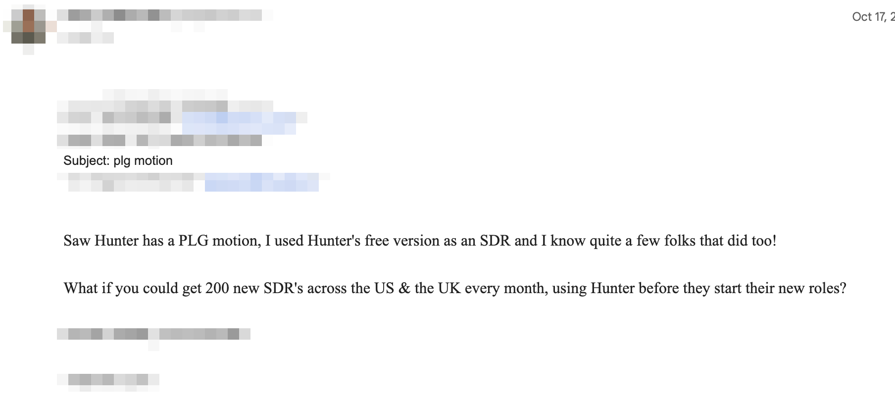 Example of a cold email that aims to simply start a relationship