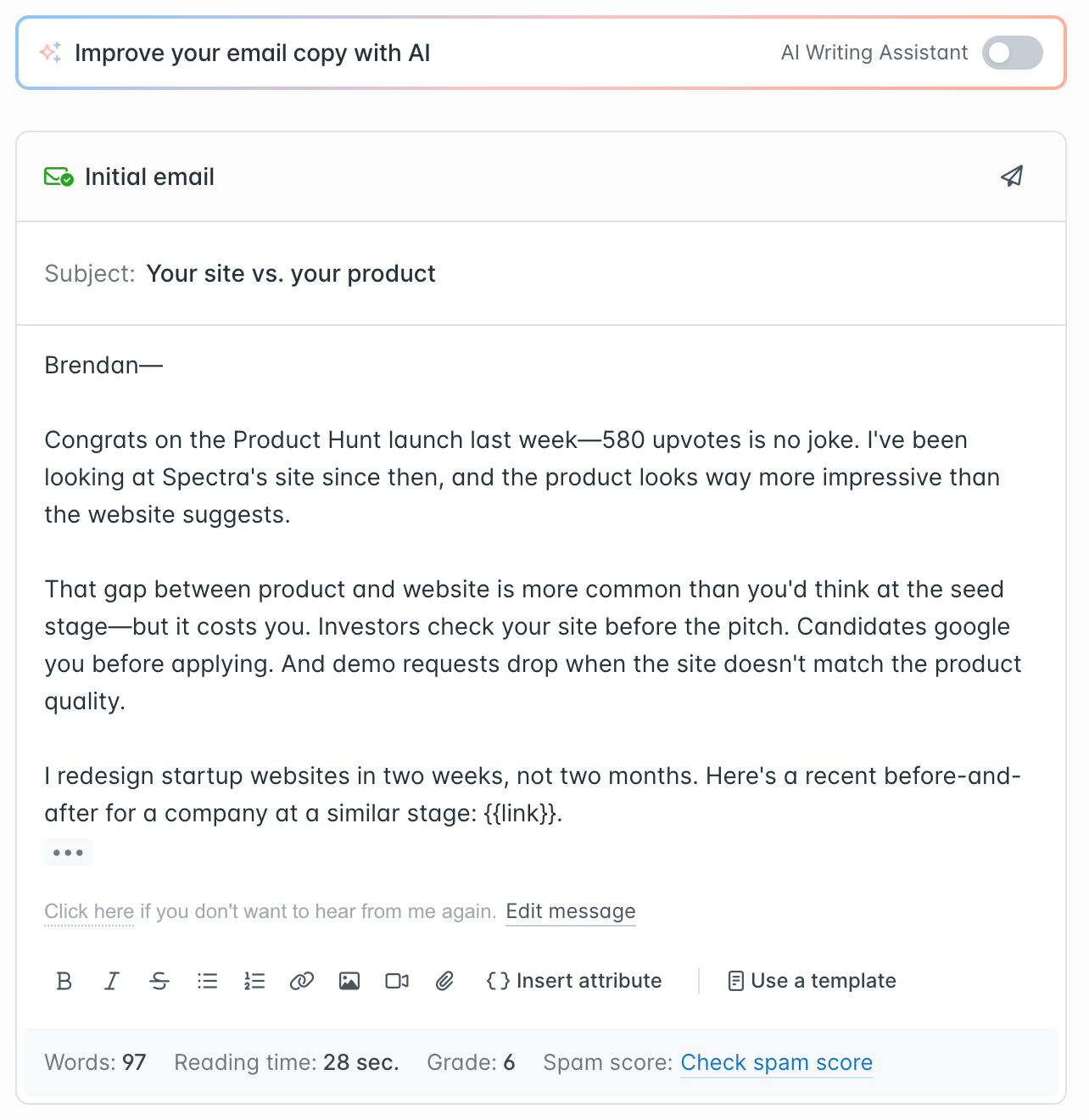Writing a strong and relevant email body in Hunter Sequences